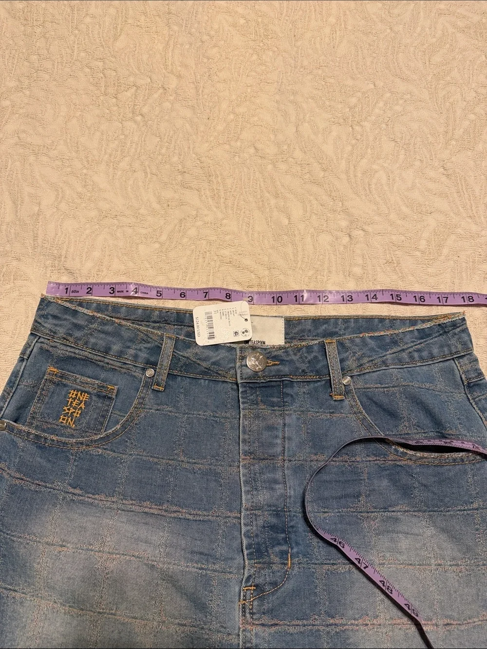 Free People collab one teaspoon Low Waist Mini Denim Skirt Tropical Blue 31